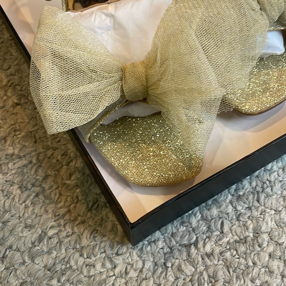 Gold Glitter Block Heel Sandals - Picture 7 of 9